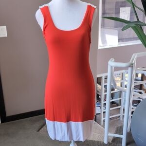VENUS Red and White Sheath Midi Dress